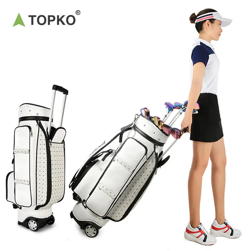 TOPKO Sac de golf en PU de haute qualité pour hommes Sac de club léger pouvant contenir 13 clubs Sac de club de golf blanc