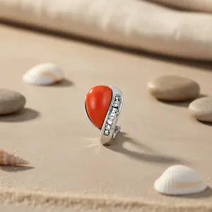 Boucles d'oreilles pendantes en argent et corail orange pour femmes, bijoux à la mode - Product Image 1