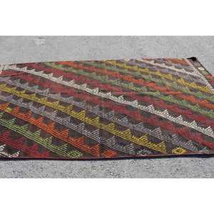 5x10.2 ft Vintage Rug, Kilim Rug, <b>Brown</b> Bordered Rug <b>Wool</b> - Product Image 3