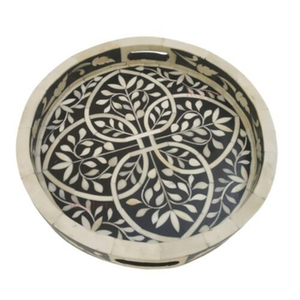 Elegante bandeja de servicio con incrustaciones de hueso con diseño floral Bandeja India hecha a mano personalizable en varios tamaños y colores - Product Image 3