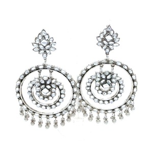 Big <b>Mirror</b> Jhumki Chandelier Earrings Trendy Religious Alloy Brass Flower Pattern for Weddings Parties Featuring Pear Diamond - Product Image 1
