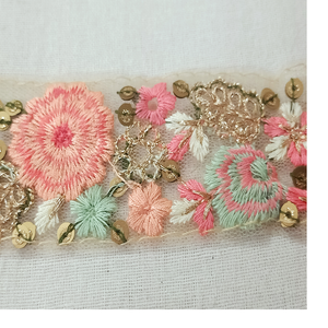 Rubans et lacets brodés à la machine 100% coton sur mesure Divers motifs floraux en organza pour robes de mariée - Product Image 5