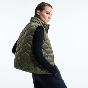 Sleeveless Quilted <b>Down</b> <b>Vest</b> with High Collar and Pockets, One Size Fits All (Sizes 36–42) - Product Image 1