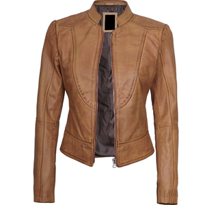 Chaqueta de cuero de mujer de tamaño adulto de moda Nuevo diseño de mujer Cálido invierno Cremallera Chaquetas de cuero casuales Servicio OEM - Product Image 3