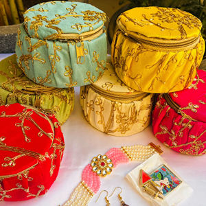Vibrant Handcrafted Potli <b>Jewellery</b> Gift Set Embroidered Round Potli Pouches with Zipper Closure Celebrate Tradition in Style - Product Image 1