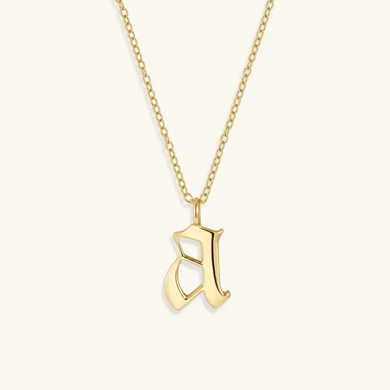 Customize Women Personalised Jewelry 18k Gold Plated A-Z Old English Letter Alphabet Initial Pendant Necklace