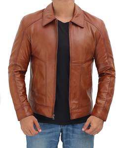 Chaqueta de Invierno de Cuero Genuino para Hombre de Alta Calidad, Transpirable, Resistente al Viento, Manga Larga, Cuello Alto con Cremallera, Ropa Exterior de Alta Visibilidad - Product Image 1