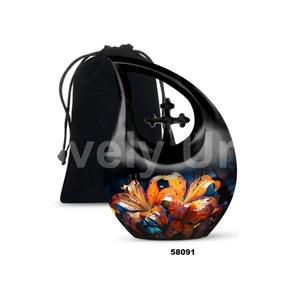 Urna conmemorativa de cremación con tema de flores de lágrima negra para cenizas humanas Urna cruzada decorativa con bolsa de terciopelo gratis - Product Image 3