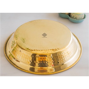 IndianArtVilla Plato de diseño martillado de latón puro-Utensilios de cocina para servir y mezclar harina - Product Image 5