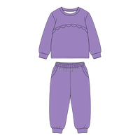Ensemble sweat-shirt et pantalon de survêtement à manches longues pour petites filles, deux pièces, couleur unie, col ras du cou festonné, tenues de détente