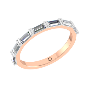 Bague de mariage pour l'éternité élégante personnalisée en forme de baguette en or rose massif 14 carats pour femmes, pierre principale en diamant de bijouterie fine originale OEM ODM - Product Image 1