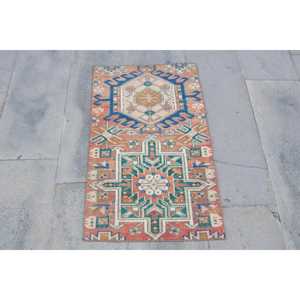 Turkish Small Rug 1.8x3 ft, <b>Red</b> Blue Camouflage Rug <b>Wool</b> - Product Image 1