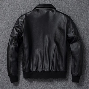 Chaqueta de aviador de piloto A2 de cuero genuino para hombre con tela de lona, transpirable e impermeable - Product Image 1