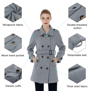 Top Quality Women's Casual Long Double Breasted Button Lightweight <b>Duster</b> High Low Hem Long Sleeve Women Wool Coats - Product Image 6