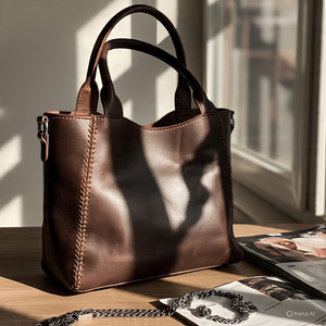 Sac bandoulière en cuir véritable style vintage pour femme Nouveau sac messager polyvalent à fermeture éclair durable pour femmes - Product Image 1