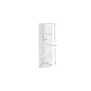 Multi-Purpose Corner Bookcase & Bookshelf <b>White</b> Scandinavian Style Suntalam Four Layers 120x40x40cm Versatile Storage Solution - Product Image 4