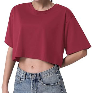 T-shirt court à manches courtes uni de haute qualité personnalisé pour femmes en coton/fibre de bambou, épaules tombantes, blanc - Product Image 1