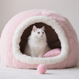 Cama Premium para Gatos con Forma de Cueva Rosa, Cojín Lavable Extraíble, Casa para Mascotas de Felpa Sherpa para un Confort Autocalentable - Product Image 1