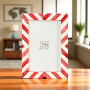 Decorative Modern Red <b>White</b> Chevron Bone Inlay Customizable <b>Photo</b> <b>Frame</b> Handmade for Wall/Tabletop Living Room Office - Product Image 4