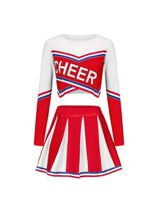 Ensemble d'uniformes de cheerleading personnalisés pour enfants et femmes, mini-jupe et haut court, respirant, confortable, en spandex/polyester avec logo OEM - Product Image 2