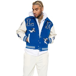 Chaqueta Universitaria para Hombre al por Mayor, Estilo Urbano, Parches Bordados Personalizados, Cuello Alto, Talla Grande, Ropa de Calle - Product Image 1