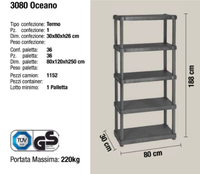 Étagères de rangement verticales robustes de fabrication italienne, pour intérieur/extérieur, en polypropylène recyclé, résistantes aux intempéries, pour garage