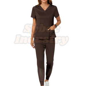 Uniforme de Hospital de alta calidad para mujer, uniforme de Hospital de manga corta de malla marrón transpirable para enfermera - Product Image 5