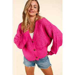 Cardigan Crop a Maniche Lunghe con Bottoni, Stile Casual, Taglia Intera - Product Image 1