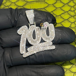 Colgante de diamantes de Baguette redondo cultivado en laboratorio, Plata de Ley 925 chapada en rodio, Mini colgantes únicos de Hip Hop para fiesta, colgantes con abalorios helados - Product Image 2