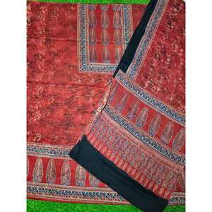 Tissu pour robe formelle en soie modal imprimé à la main Ajrakh, coupe trapèze, respirant, taille naturelle, lavable, anti-plis, pour femme - Product Image 2