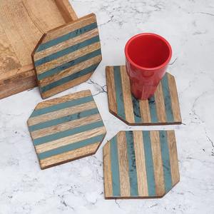 Posavasos de madera de estilo Vintage azul hecho a mano, posavasos duradero para café, té, comedor, cocina, Bar y decoración Retro para el hogar - Product Image 2