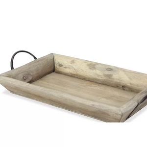 Plateau de service rectangulaire en bois massif, style moderne, avec poignées en métal, 1 pièce - Product Image 2