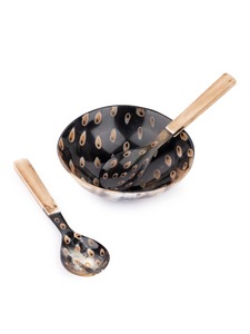 Vente en gros de bols à soupe et à salade en bois de corne, écologiques, imperméables, faits à la main, polis, à motif ovale, imitation antique, ambiance artisanale - Product Image 3