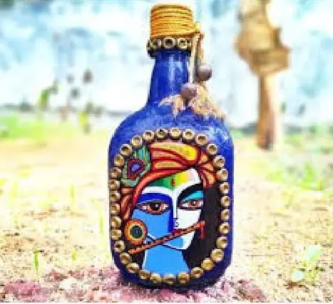 Handgeschilderde Hoge Wijnfles Mandala Kleurrijke Kunst Krishna Schilderij Glazen Fles Schilderijen Tafeldecoratie Bohemian Home Decor