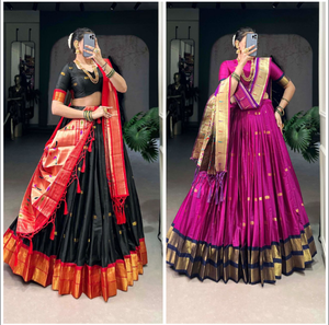 La mayoría de las ventas de seda Jacquard Paithani Lehenga 3,8 M Flair Zip cierre tradicional cosido a mano Zari tejido trabajo para fiestas - Product Image 4