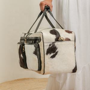 Grand sac polochon de luxe en cuir de vachette naturel avec fermeture à glissière pliable Polyester Weekender Travel Tote Sac de sport de nuit - Product Image 4