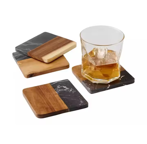 Dessous de verre combinés en bois et pierre Ensemble de sous-verres en bois et en marbre à la mode Sous-verres décoratifs pour la maison Sous-verres de table design à haute vente - Product Image 6
