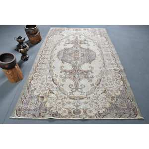 Alfombra turca Vintage de área grande de 5,2x8,6 pies, patrón de retazos marrón Beige, Material de lana, respaldo de látex, estilo Tabriz para adolescentes - Product Image 1