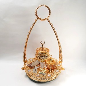 Porte-encens arabe décoration de la maison élégant sculpté en forme incroyable motif doré brûleur d'encens en métal bureau Style moyen-orient - Product Image 3