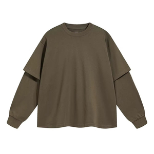 Camiseta holgada Unisex de tendencia superior a precio barato, camisetas sólidas de dos piezas con estampado de algodón 100% personalizado para hombre - Product Image 1