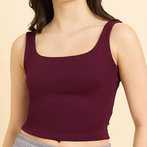 Nueva llegada personalizada de las mujeres camiseta sin mangas liso patrón sólido deportes Fitness OEM servicio corto largo Tops Color sólido - Product Image 3