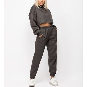New Fashion Womens Custom Crop Hoodie Tracksuit Washed Distressed Oversized Streetwear <b>Plus</b> <b>Size</b> <b>Jogger</b> <b>Set</b> Autumn - Product Image 2