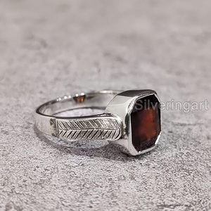 Anillo de Hombre al por Mayor con Piedra Preciosa de Granate Rojo Natural, Piedra de Nacimiento de Enero, Anillo de Hombre Pesado para Navidad, Joyería de Plata de Ley 925 - Product Image 3