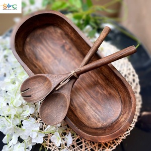 Handmade <b>Large</b> Bread <b>Bowl</b> Set Long <b>Wooden</b> Dough <b>Bowl</b> Walnut Color Modern for Party Kitchen Decor - Product Image 4