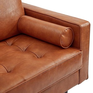 GSD68030 Single Premium ArmChair 01 Brown Faux Leather Upholstered Square <b>Sofa</b> Home Furniture with <b>Sponge</b> Filling - Product Image 5