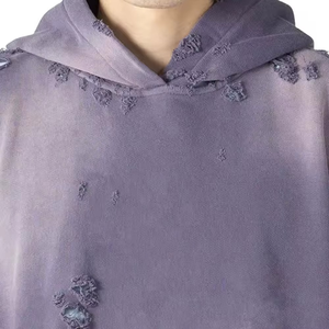 Sudadera con Capucha Vintage para Hombre, Estilo Desgastado, Teñido Liso, Tela Gruesa, Estilo Lavado, Detalles de Costura, Logotipo Personalizado, OEM, ODM - Product Image 5