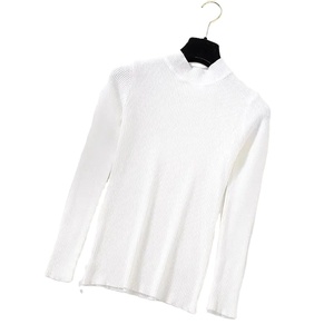 Cómodo jersey de lana suéter moda mujer medio cuello alto tejido mujer Jersey manga larga invierno suave blusa elástica - Product Image 1