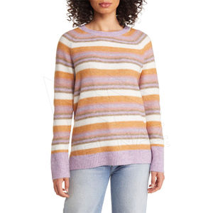 2024 personalizado OEM mujeres Jacquard suéter de manga larga de punto a rayas mujeres pulóver de punto con cuello en V suéter de las mujeres - Product Image 5