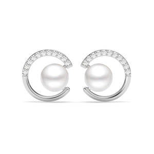Pendientes de Perlas Reales Zola Plateados en Rodio, Clásicos Cristianos para Regalo de Compromiso, Boda, Aniversario o Fiesta - Product Image 1