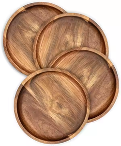 Platos creativos de madera de acacia de alta calidad para vajilla y vajilla Plato de madera con forma y tamaño personalizados de Crescent Crafts - Product Image 1